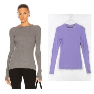 ENZA COSTA Thermal Long Sleeve T-Shirt Women Medium Purple Waffle Knit Thumbhole